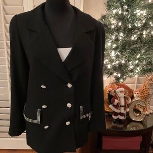 David Hayes Vintage Black Wool Crepe Blazer Rhinestones STUNNING